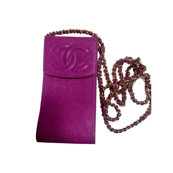 Chanel Vintage Caviar Phone Holder Pink Leather Cross Body Bag - Picture 1 of 6